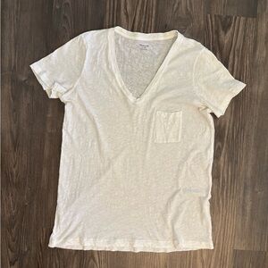 Madewell Sz. M White Whisper Cotton V-Neck Pocket Tee - Style 04346